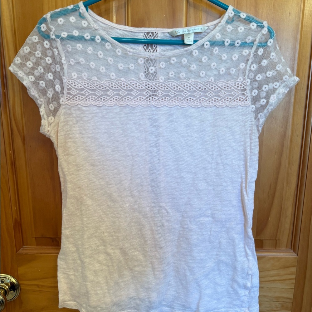 LC Lauren Conrad Light Pink Lace Accent Cap Sleeve Top